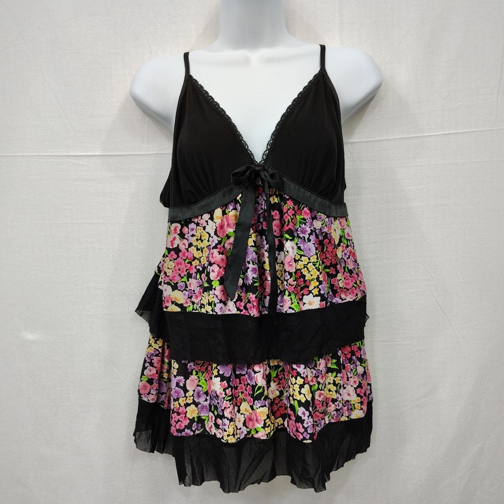 Bisou Bisou Intimates Floral Tiered Mesh Lace Camisole Top Vintage